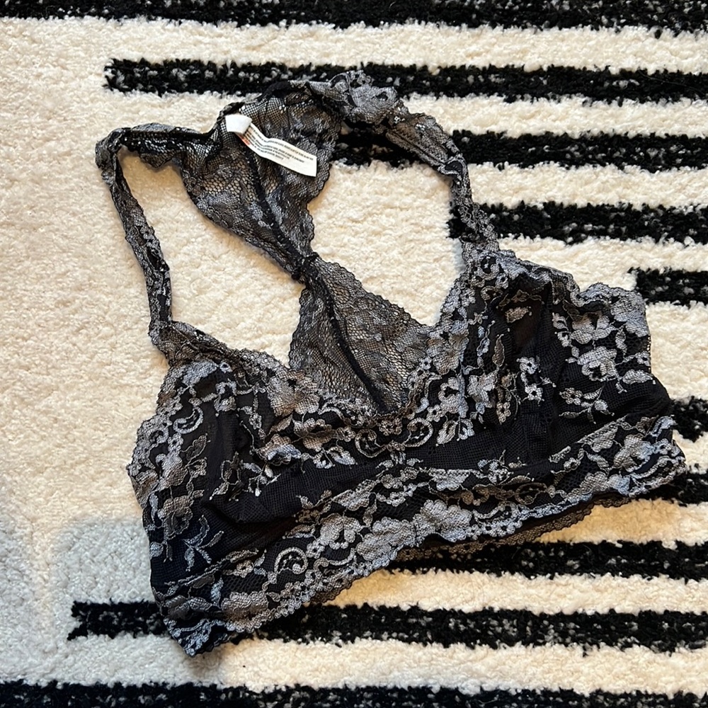 Free People black and gray racerback lace bralette - Size M
